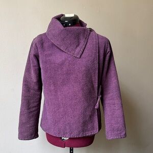 Maya Design Purple Woven Cotton Wrap Jacket with Black Fleece Lining